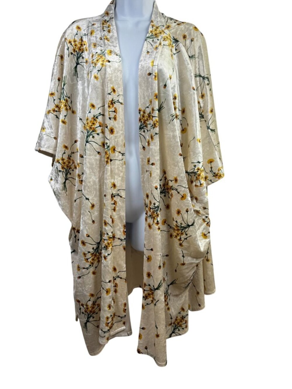 Anthropologie Floreat Floral Velvet Kimono Cardigan Yellow Open Front OS Floral